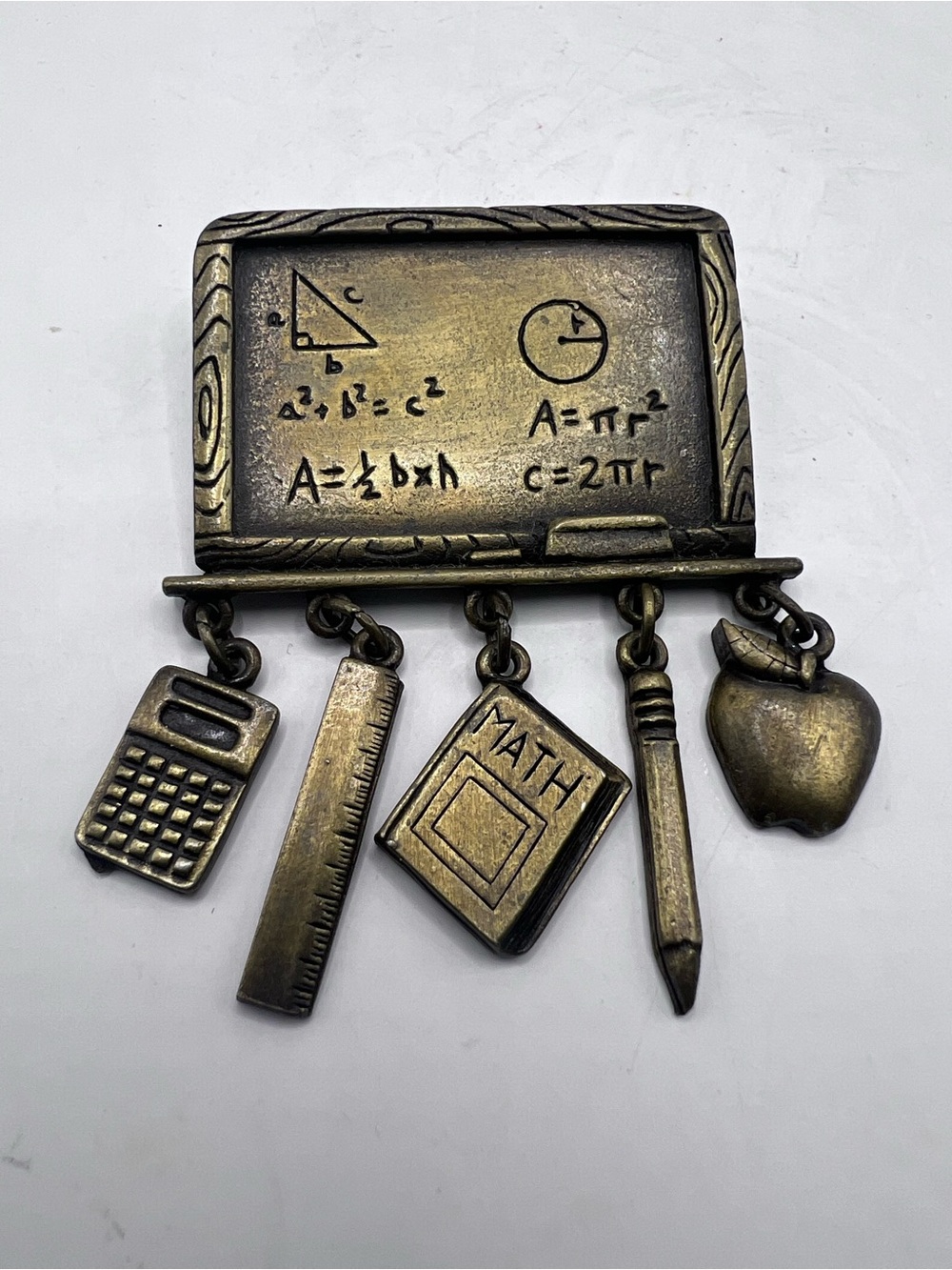 Vintage Bronze color Math Teacher Chalkboard Charm Pin brooch